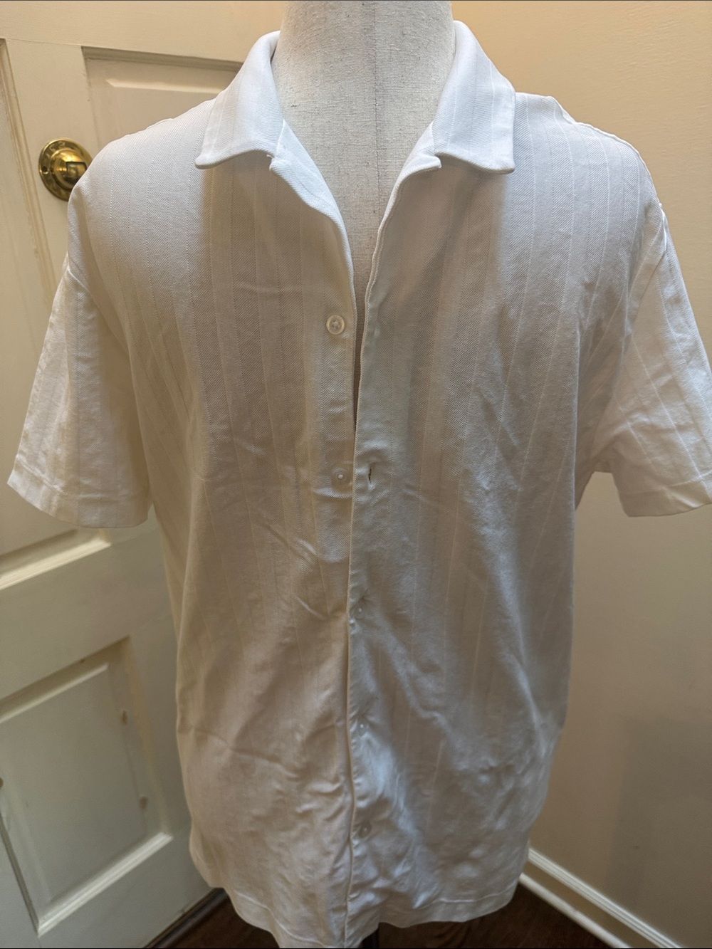 Reiss Men's White Short-Sleeve Polo Button Shirt worn one time